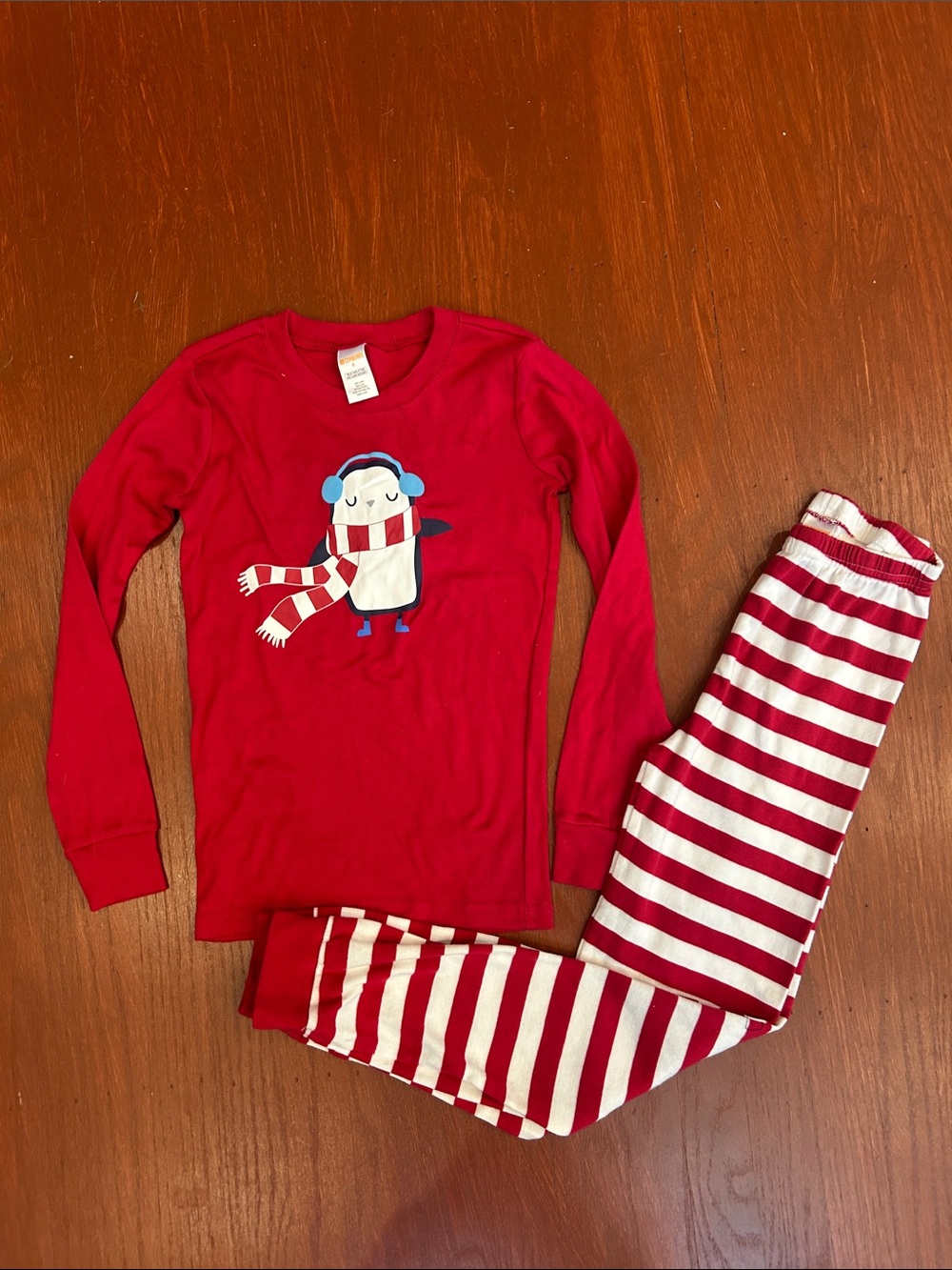 Gymboree Red Penguin Pajama Set with Red and White Striped Pants